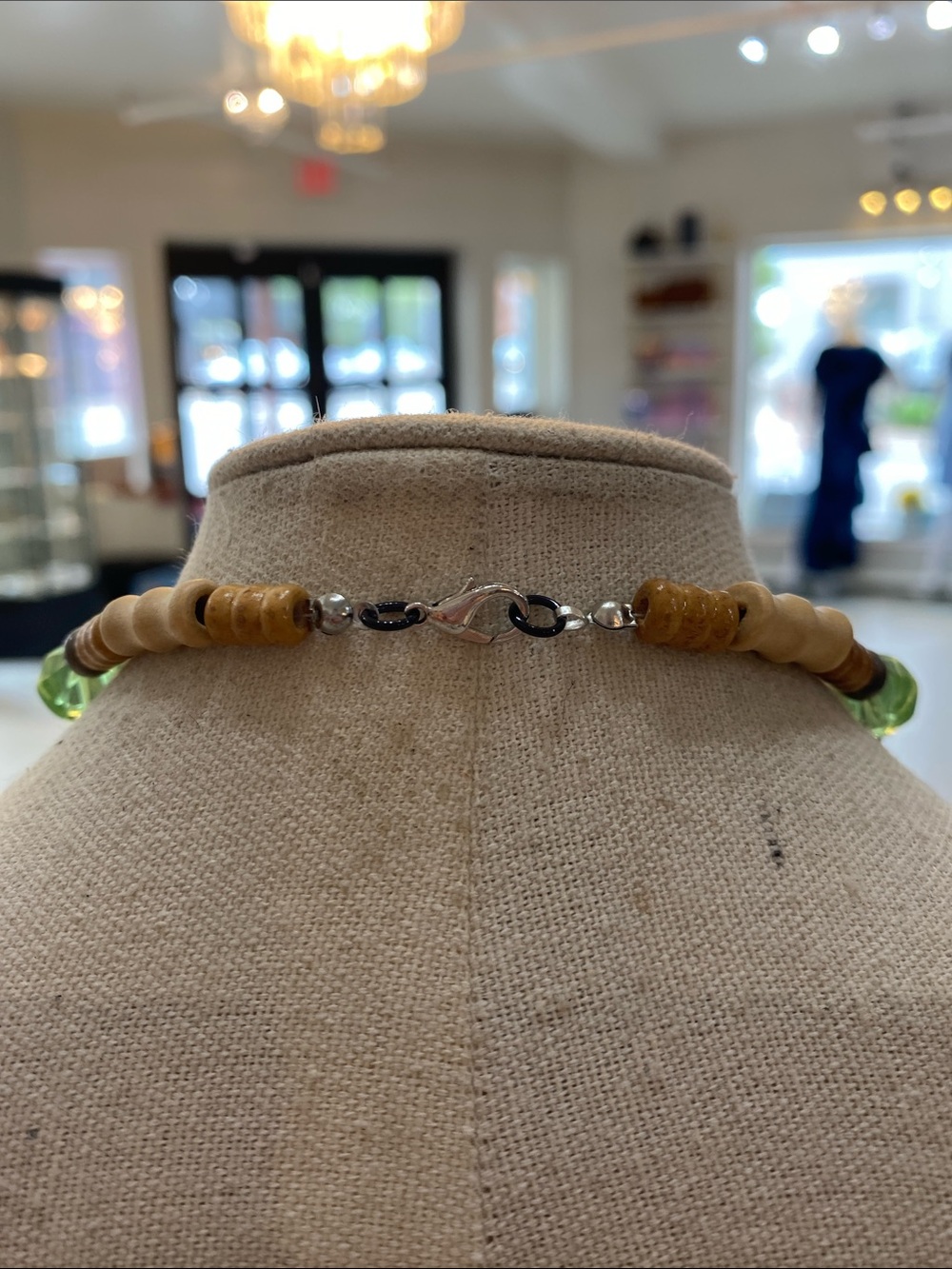 Handmade Green and Brown Beaded Necklace with Butterfly Pendant - Picture 4 of 4